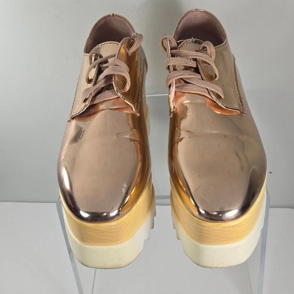 Via Pinky Rose Gold Metallic Platform Wedge Oxfords Size 37 Shark Tooth Sole